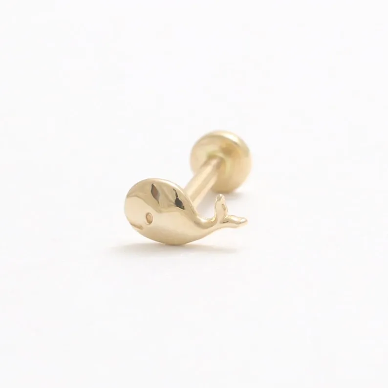 14K Solid Gold Honeycomb Cartilage Helix Tragus Conch Internally Threaded Flat Back Earring Labret