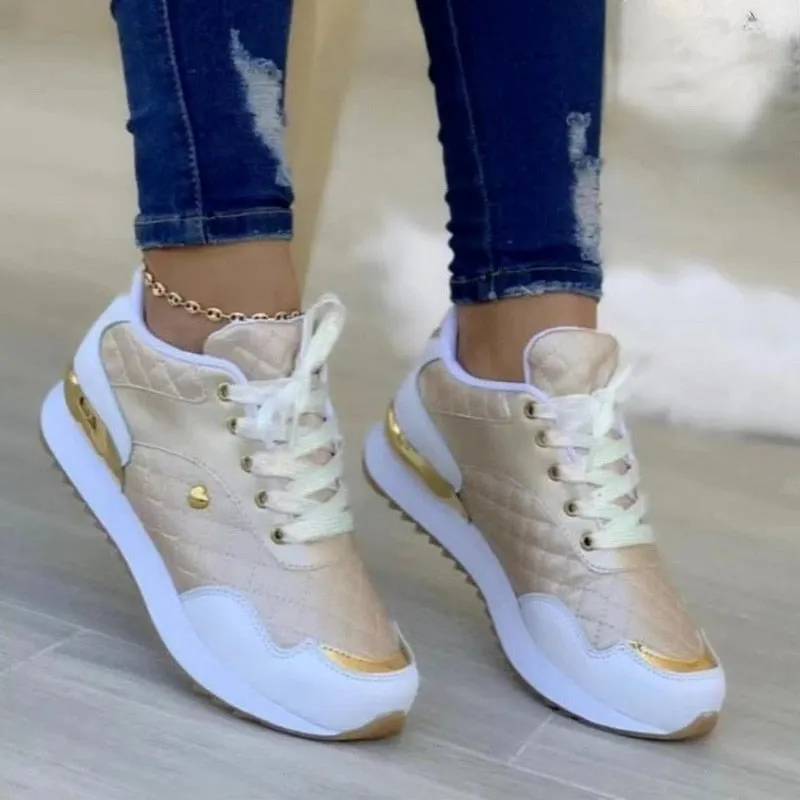 2022 Women PU Leather Patchwork Sneakers