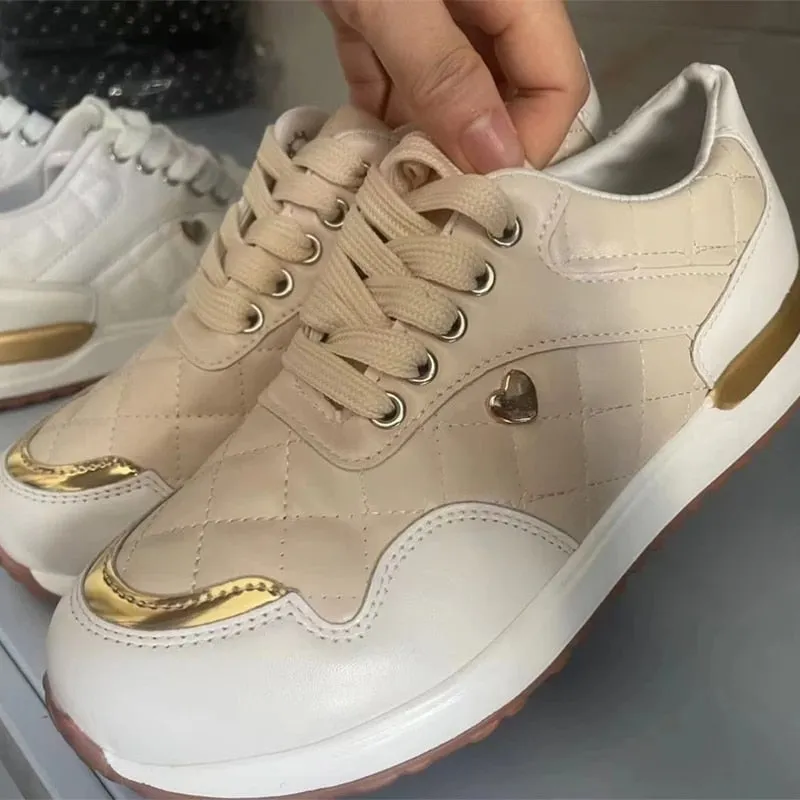 2022 Women PU Leather Patchwork Sneakers