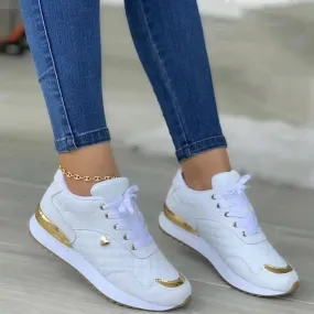 2022 Women PU Leather Patchwork Sneakers