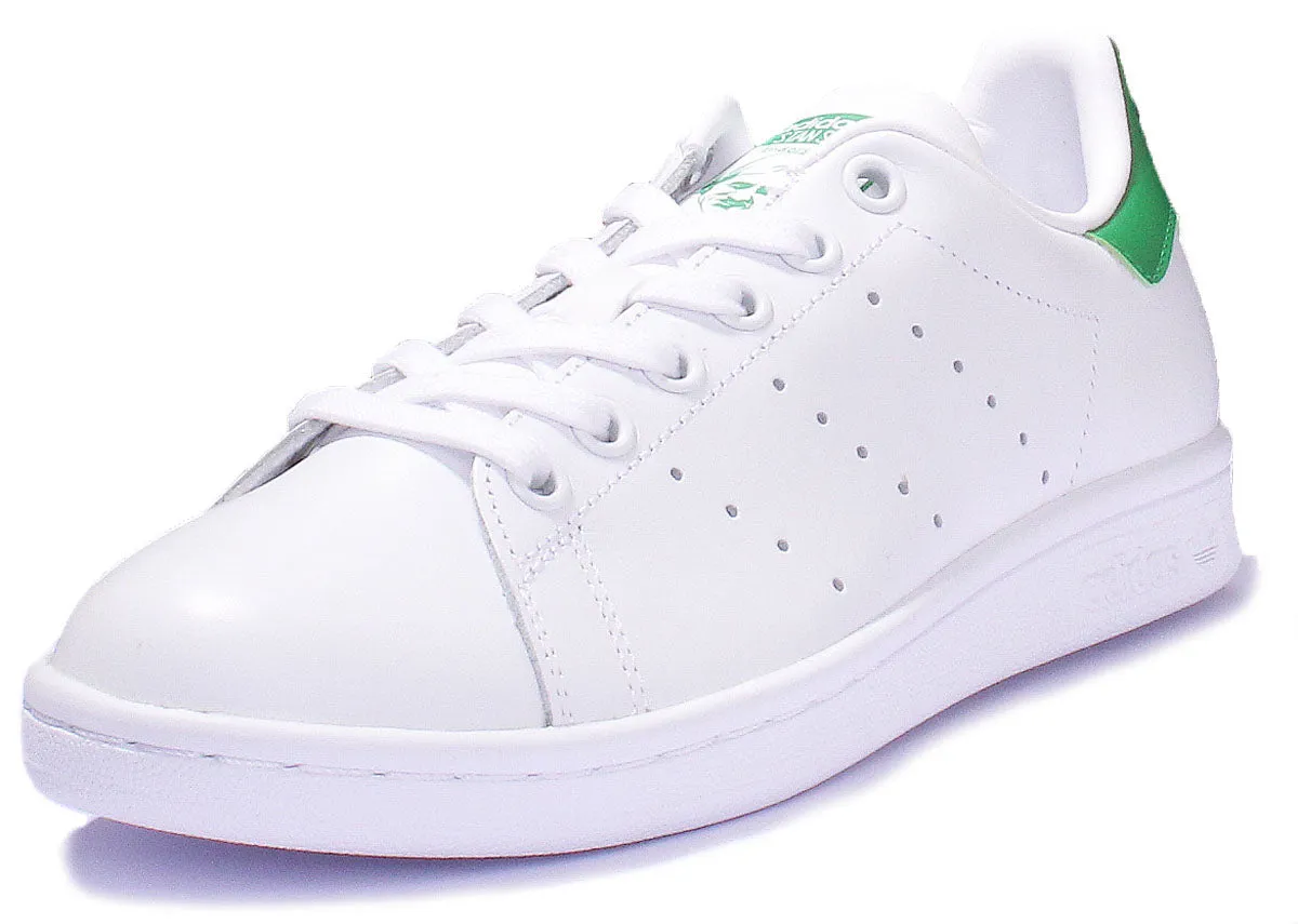 Adidas Stan Smith J Lace Up Leather Trainers In White Green For Youth