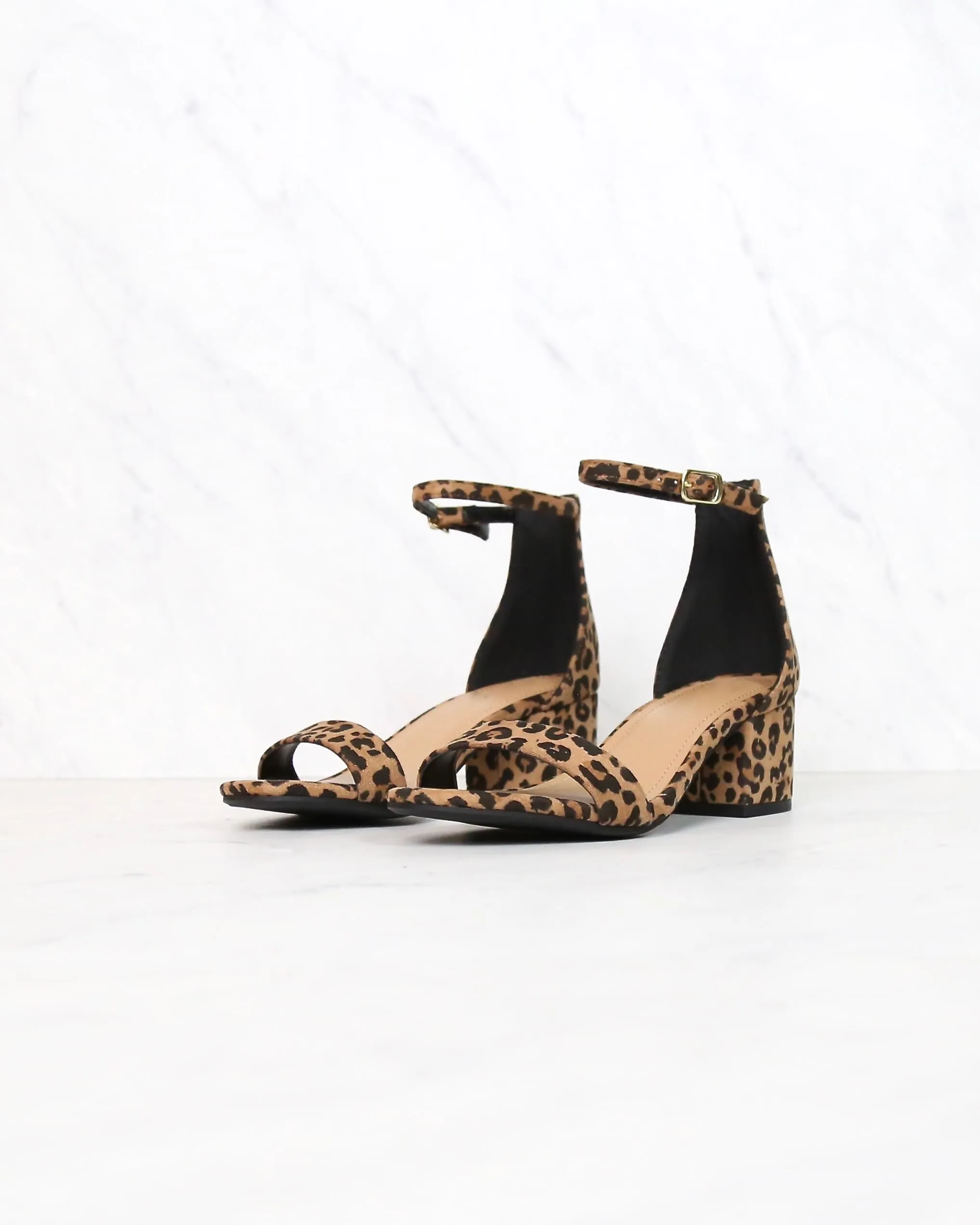 Animal Print Single Band Ankle Strap Chunky Block Heeled Sandals in Cheetah