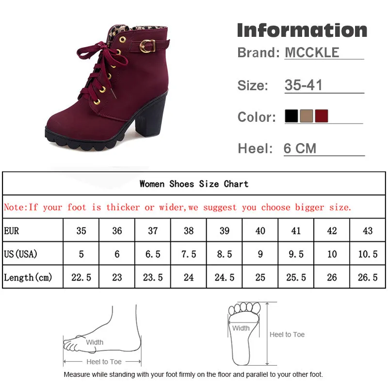 Ankle Boots Women Platform High Heels Buckle Shoes