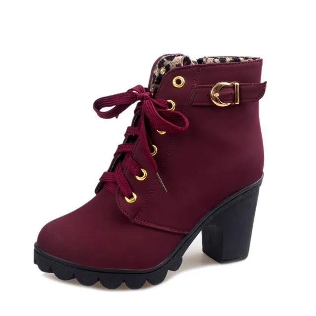 Ankle Boots Women Platform High Heels Buckle Shoes