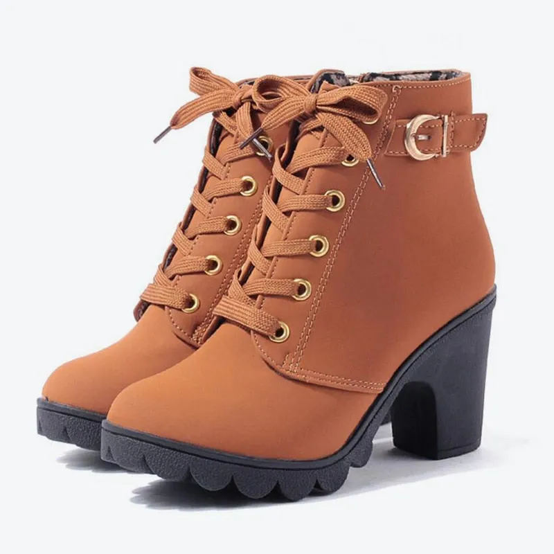 Ankle Boots Women Platform High Heels Buckle Shoes