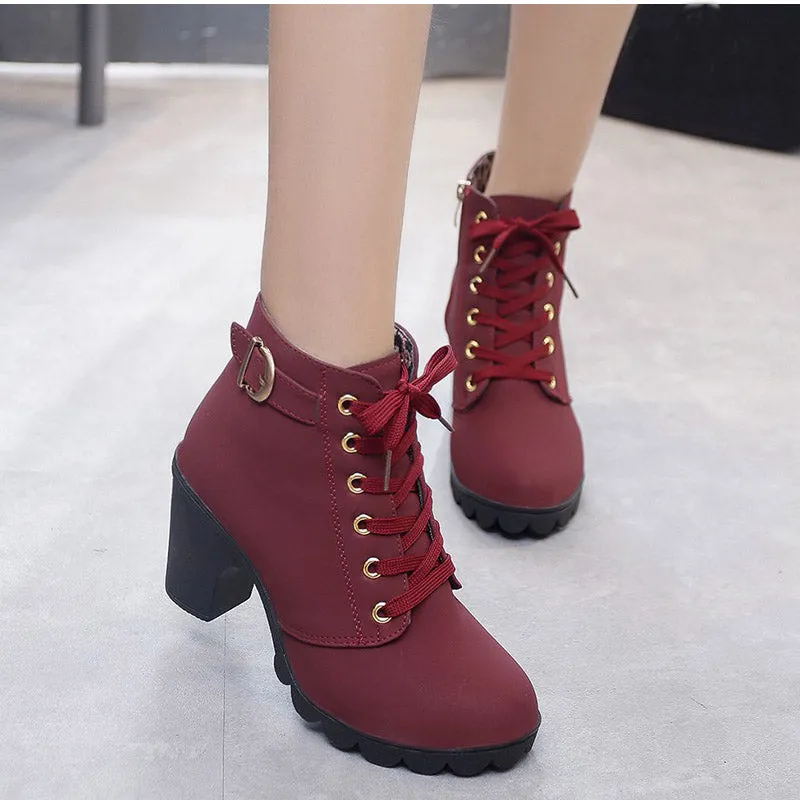 Ankle Boots Women Platform High Heels Buckle Shoes