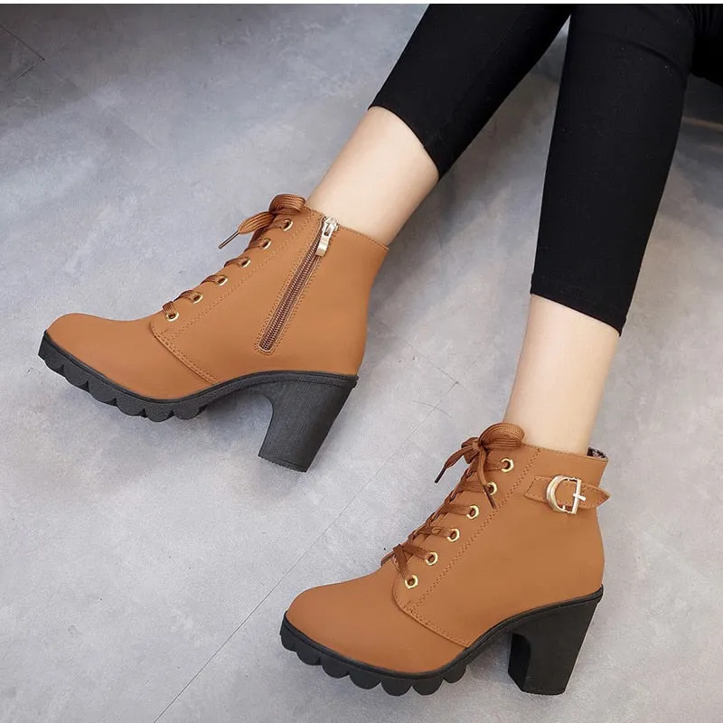 Ankle Boots Women Platform High Heels Buckle Shoes