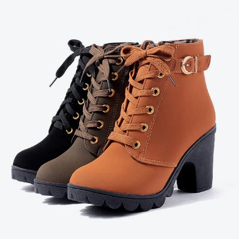 Ankle Boots Women Platform High Heels Buckle Shoes