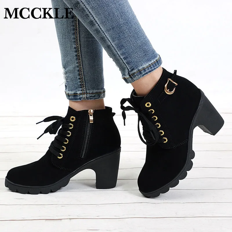 Ankle Boots Women Platform High Heels Buckle Shoes