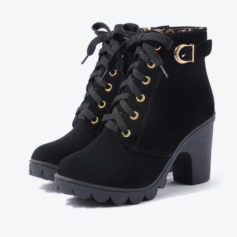 Ankle Boots Women Platform High Heels Buckle Shoes