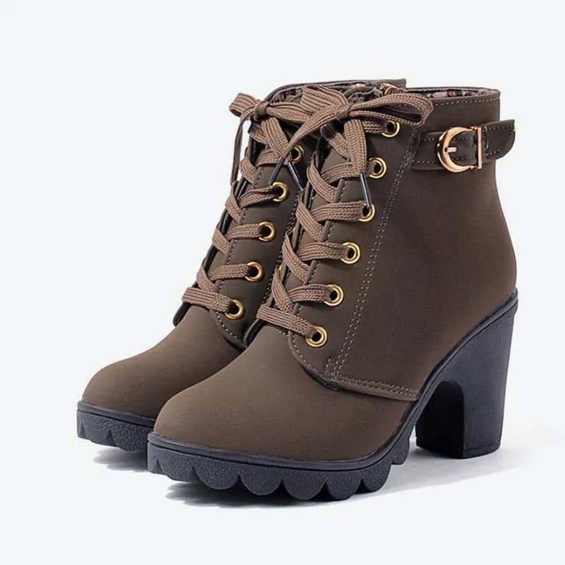 Ankle Boots Women Platform High Heels Buckle Shoes