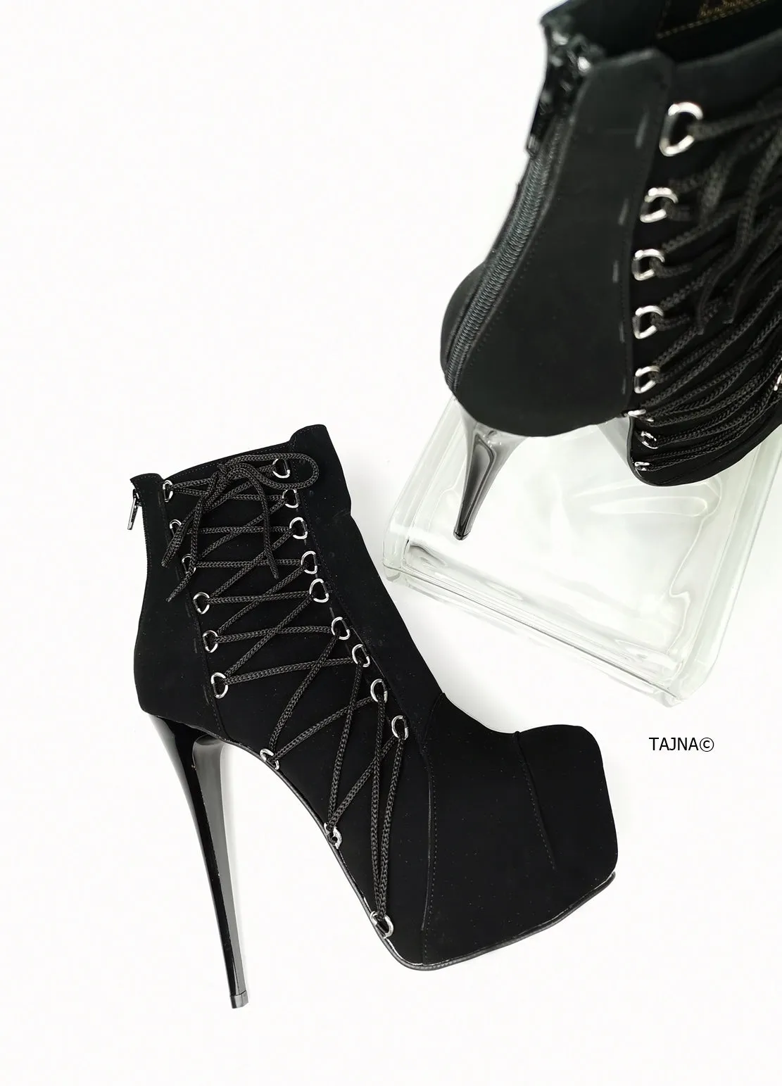 Ankle Corset Style Black Heel Boots