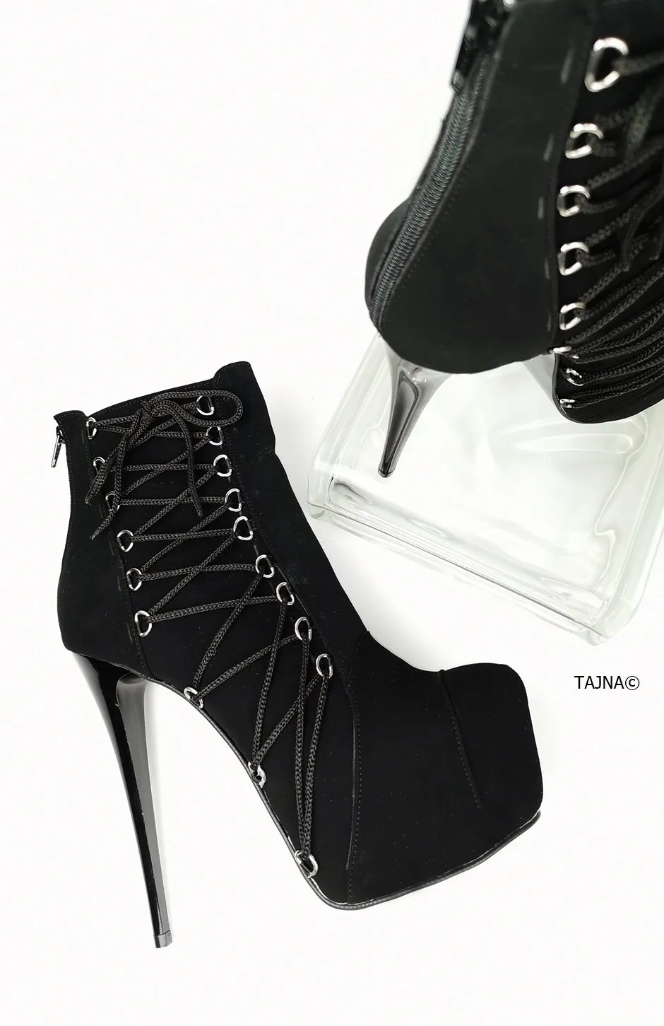 Ankle Corset Style Black Heel Boots