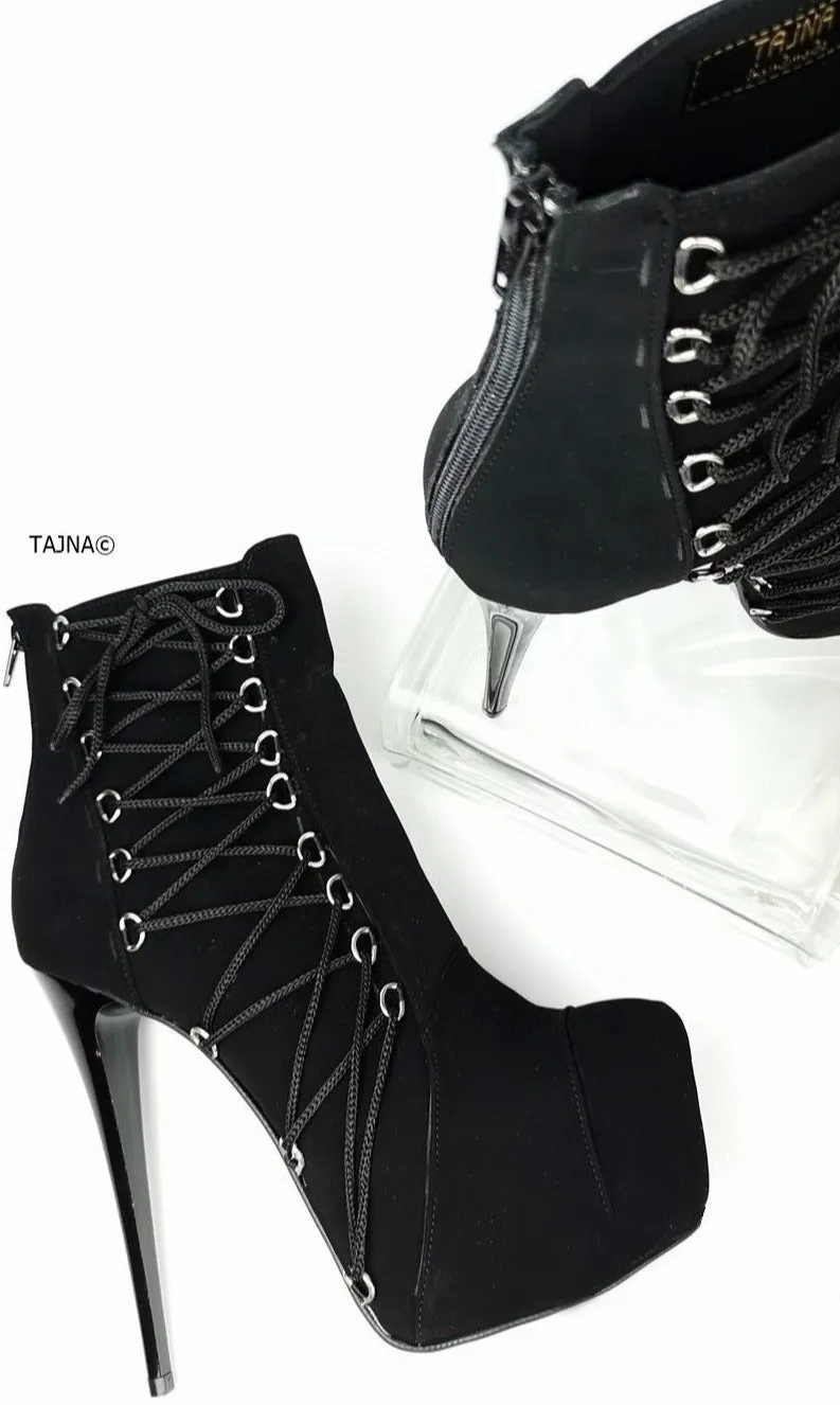 Ankle Corset Style Black Heel Boots