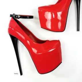 Ankle Strap Red Black Gloss High Heels