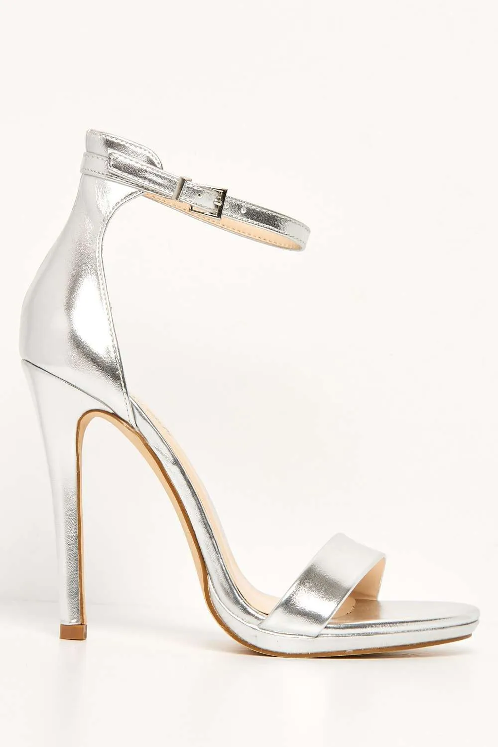 Aronna Plain Band Anklestrap Heeled Sandal in Silver