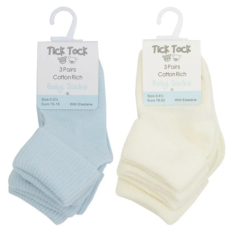 Baby Boys 3 Pack Plain Turn Over Socks (0-0, 0-2.5, 3-5.5) 44B458