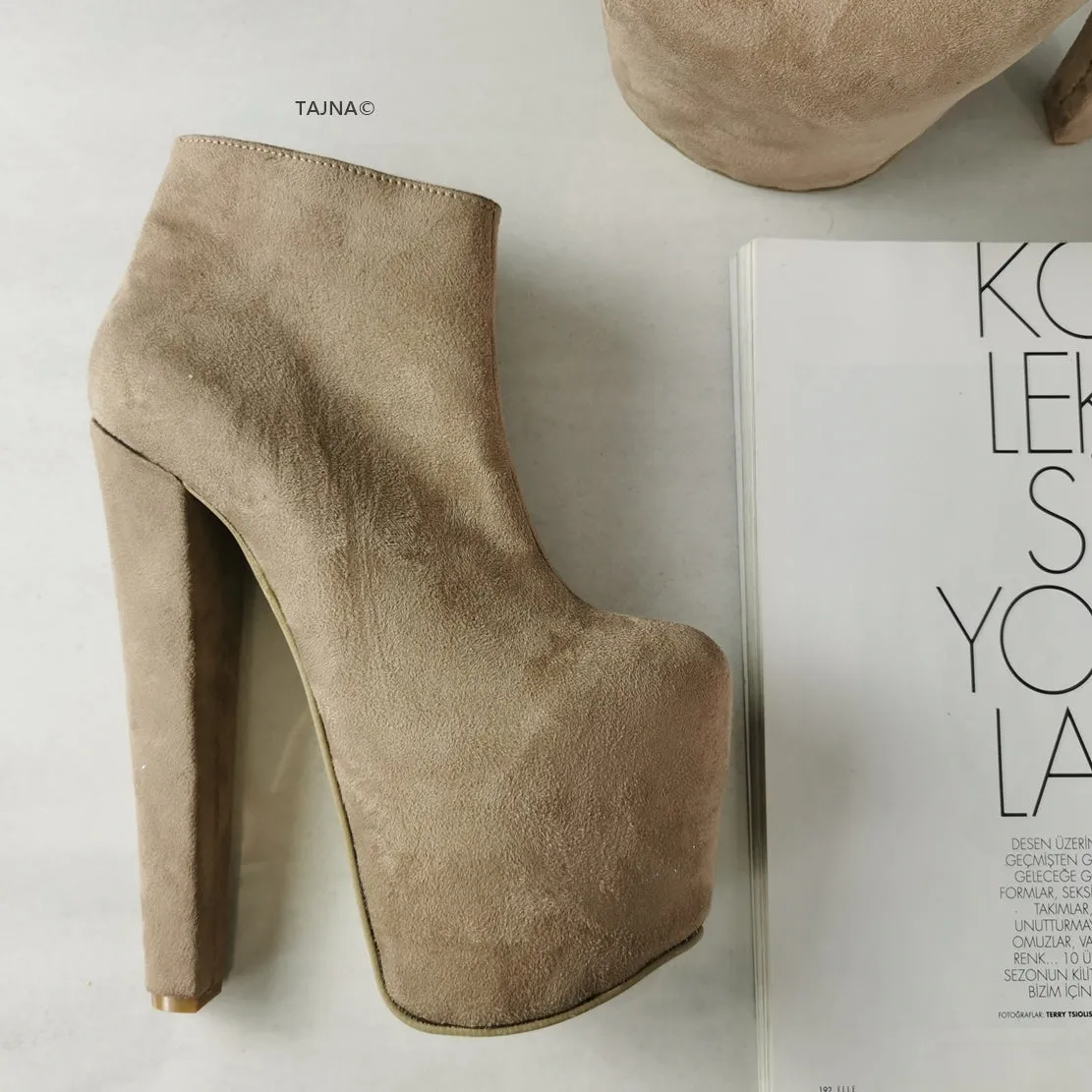 Beige Suede Ankle Platform Booties