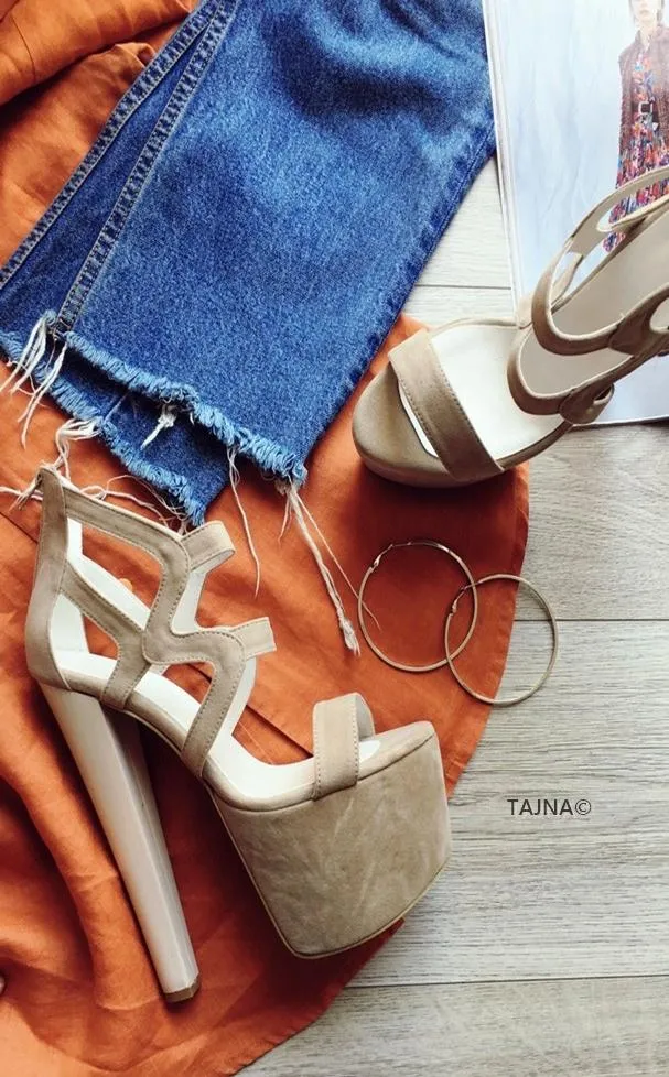 Beige Suede Cage Chunky Platforms