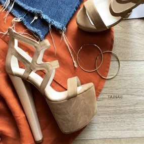 Beige Suede Cage Chunky Platforms