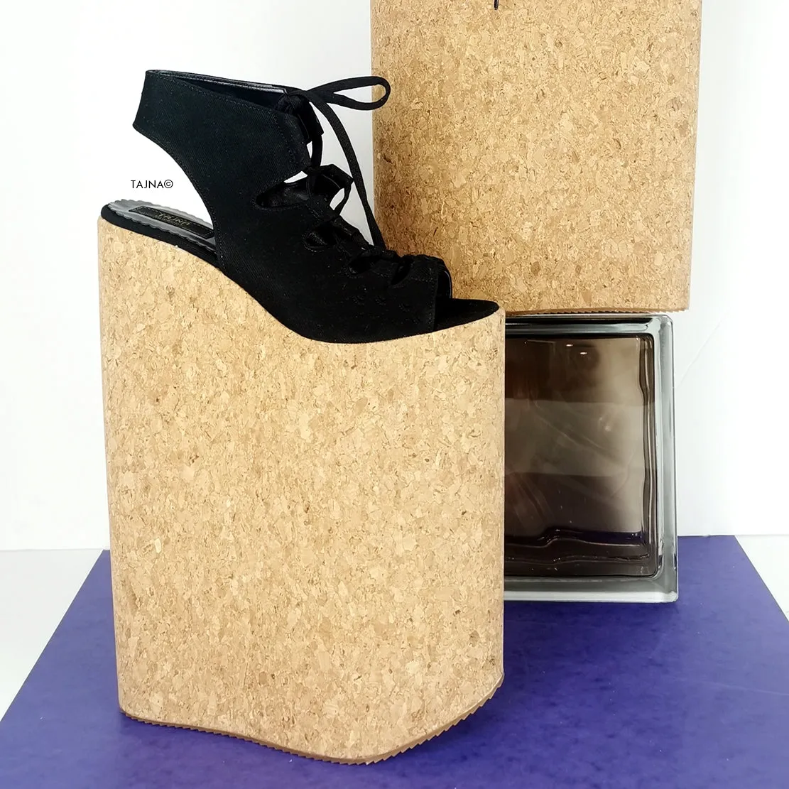 Black 30 cm High Heel Gladiator Wedges