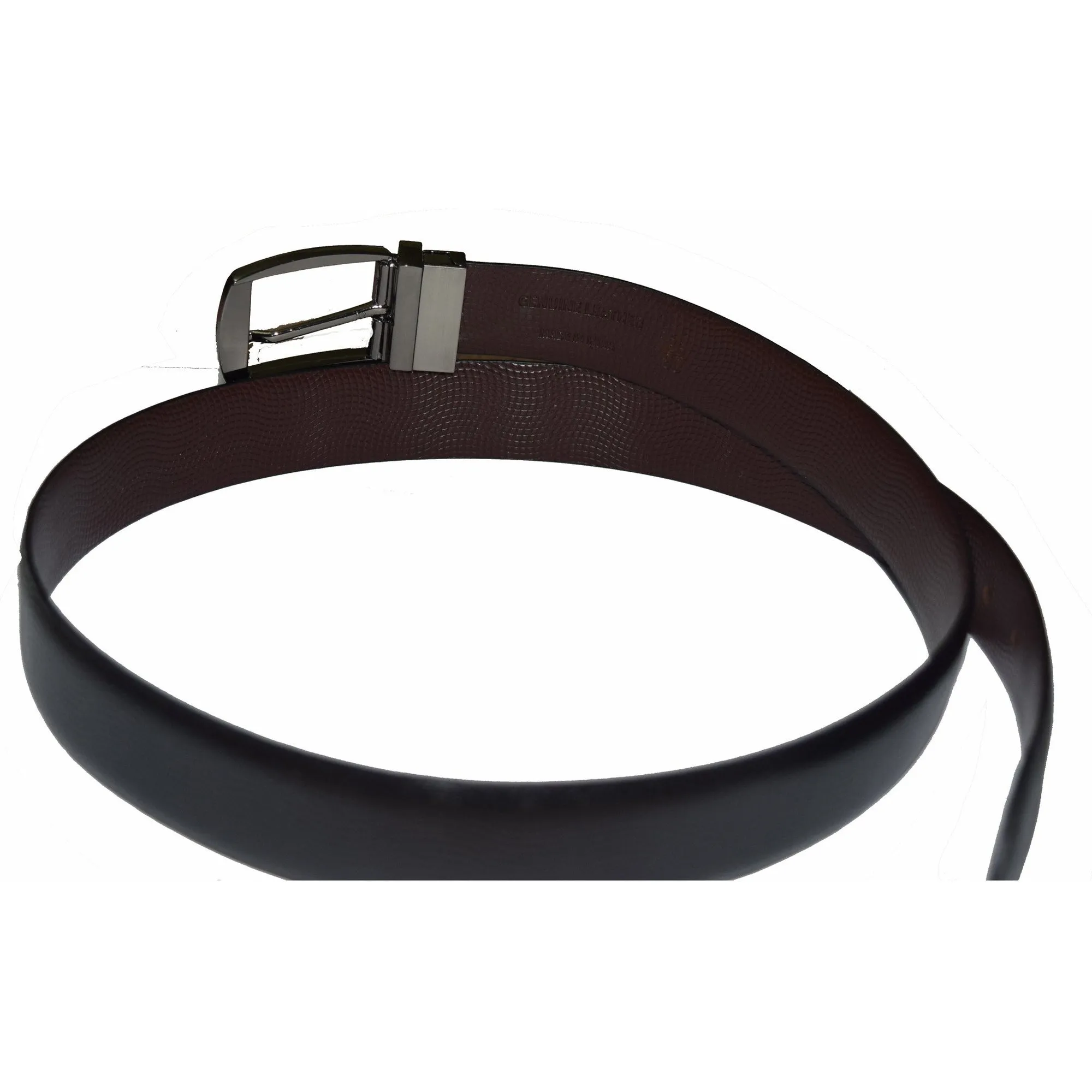 Black and brown reversible leather belt with wave print