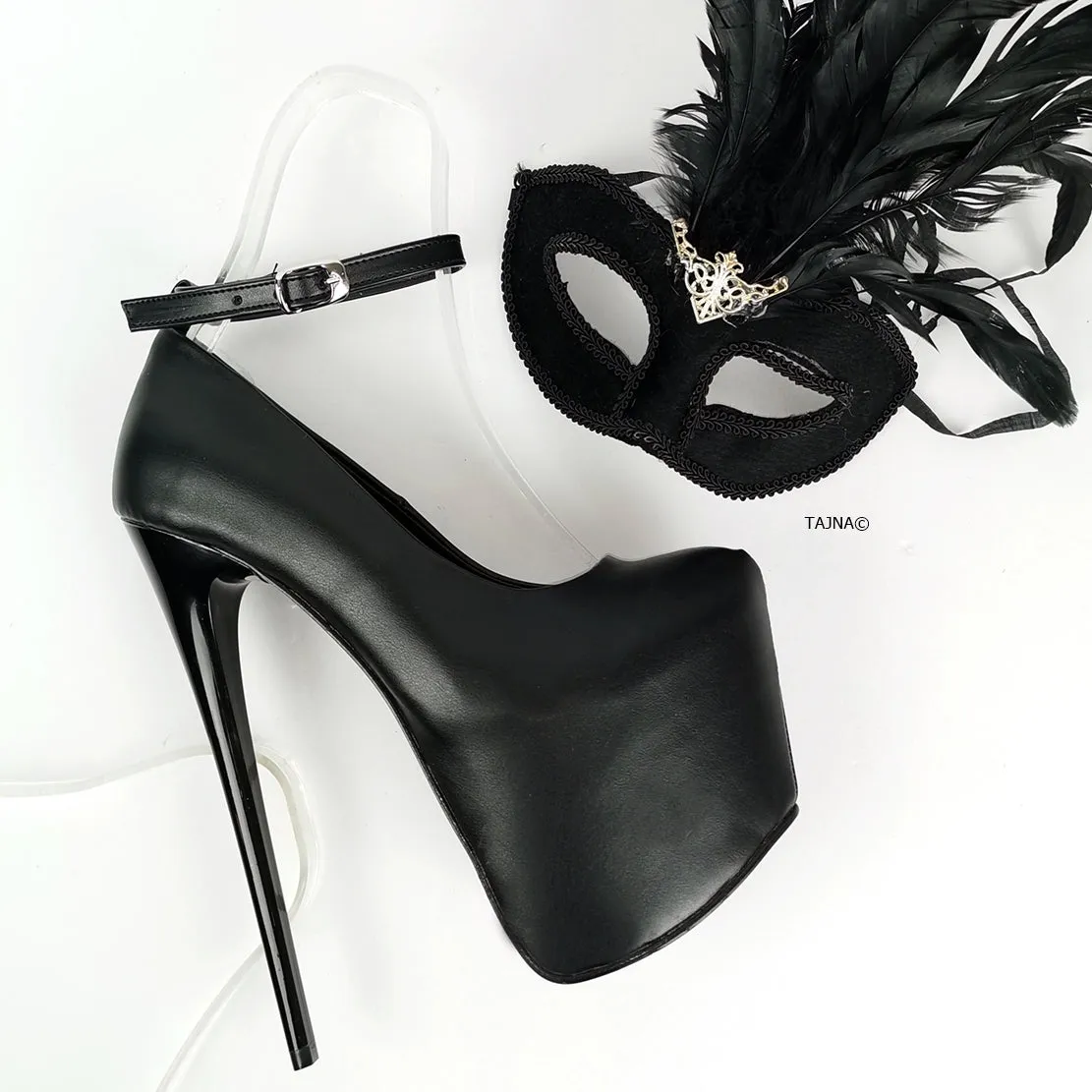 Black Ankle Strap Platform Pumps