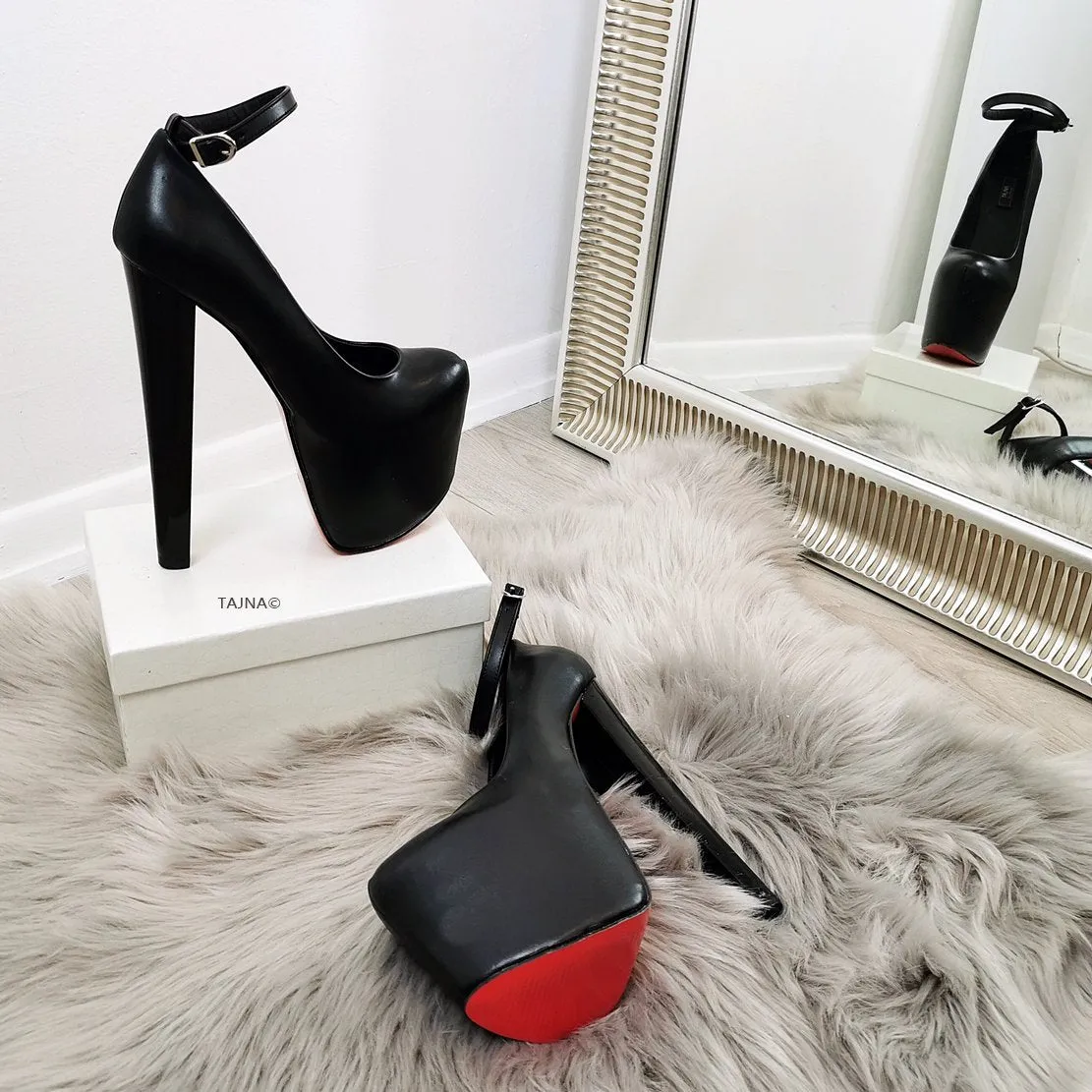 Black Ankle Strap Thick Heels