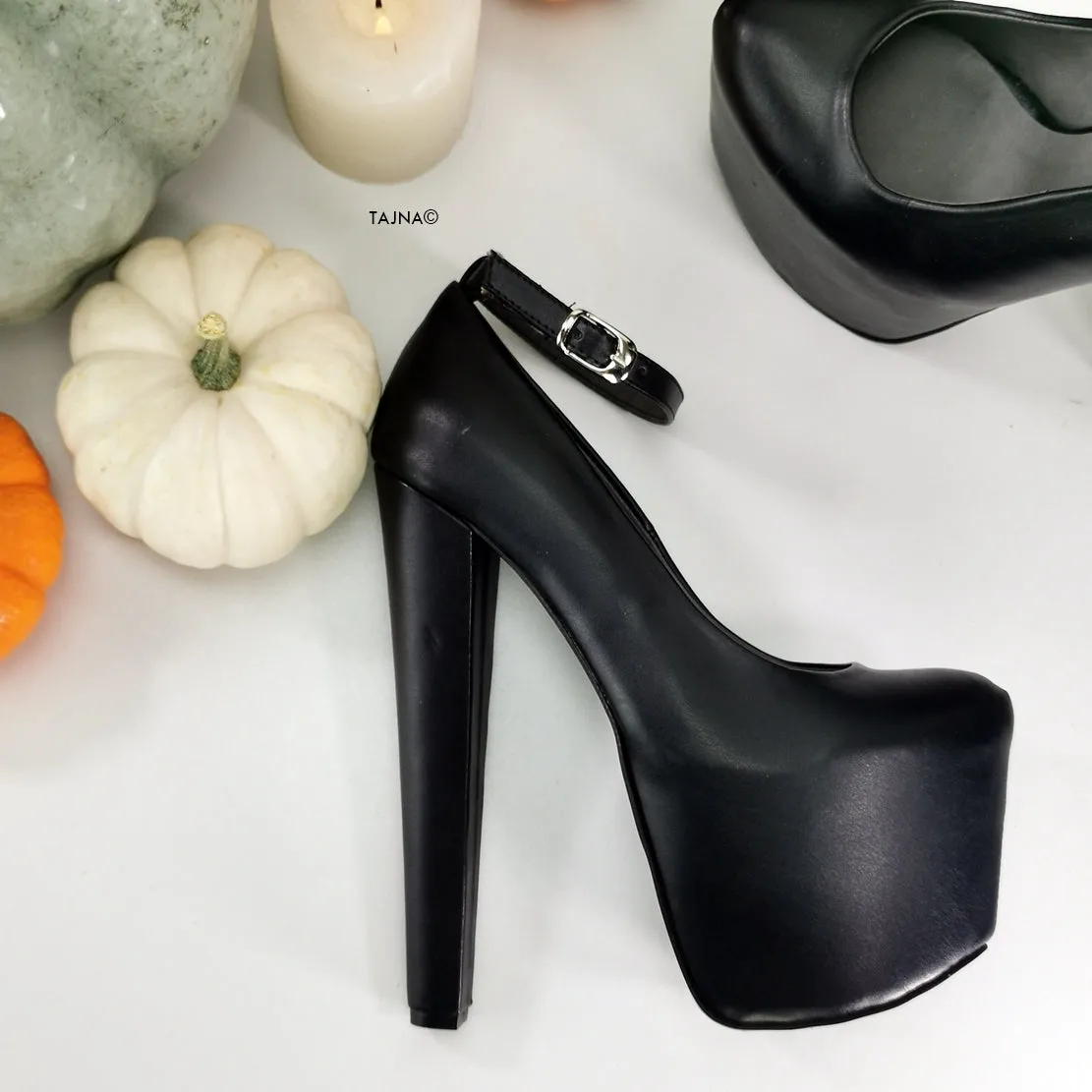 Black Chunky Heel Ankle Strap Shoes