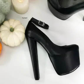 Black Chunky Heel Ankle Strap Shoes