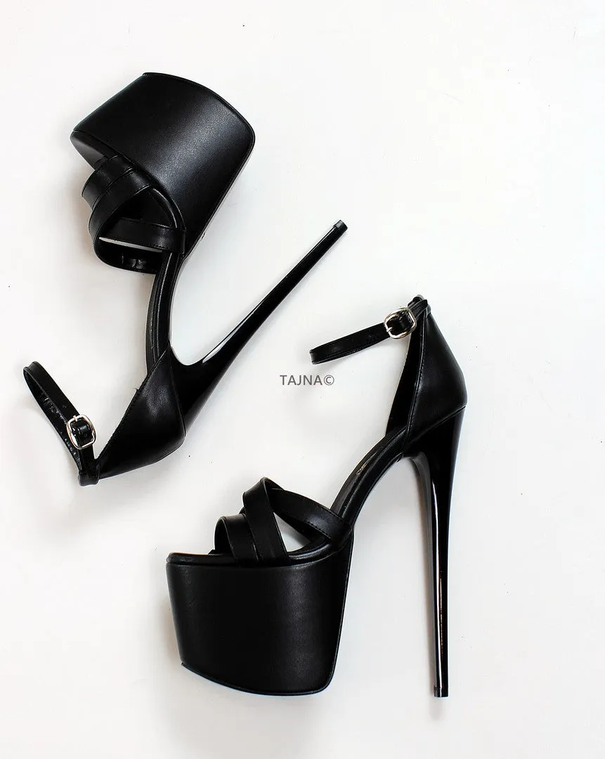 Black Cross Ankle Strap Platform Shoes