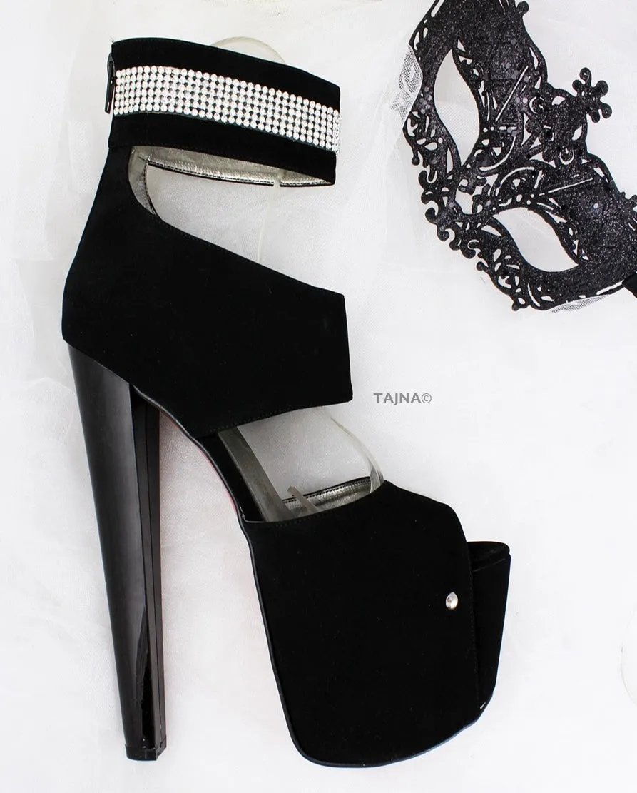 Black Gemstone Designer Platform Heels