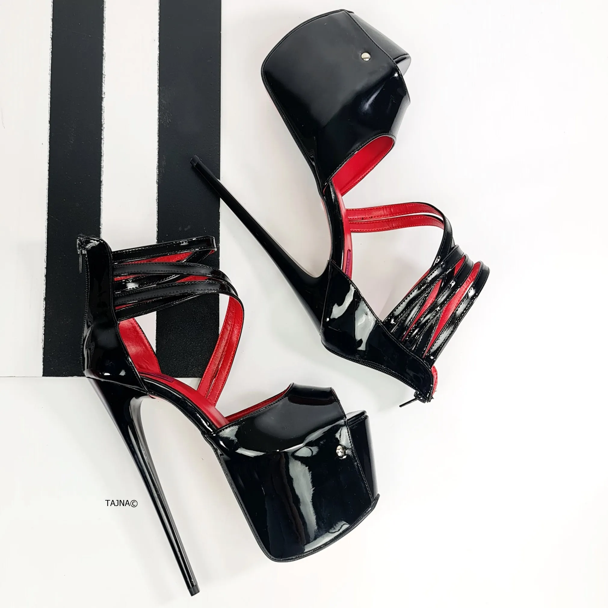 Black Gloss Cage Cross Strap High Heels