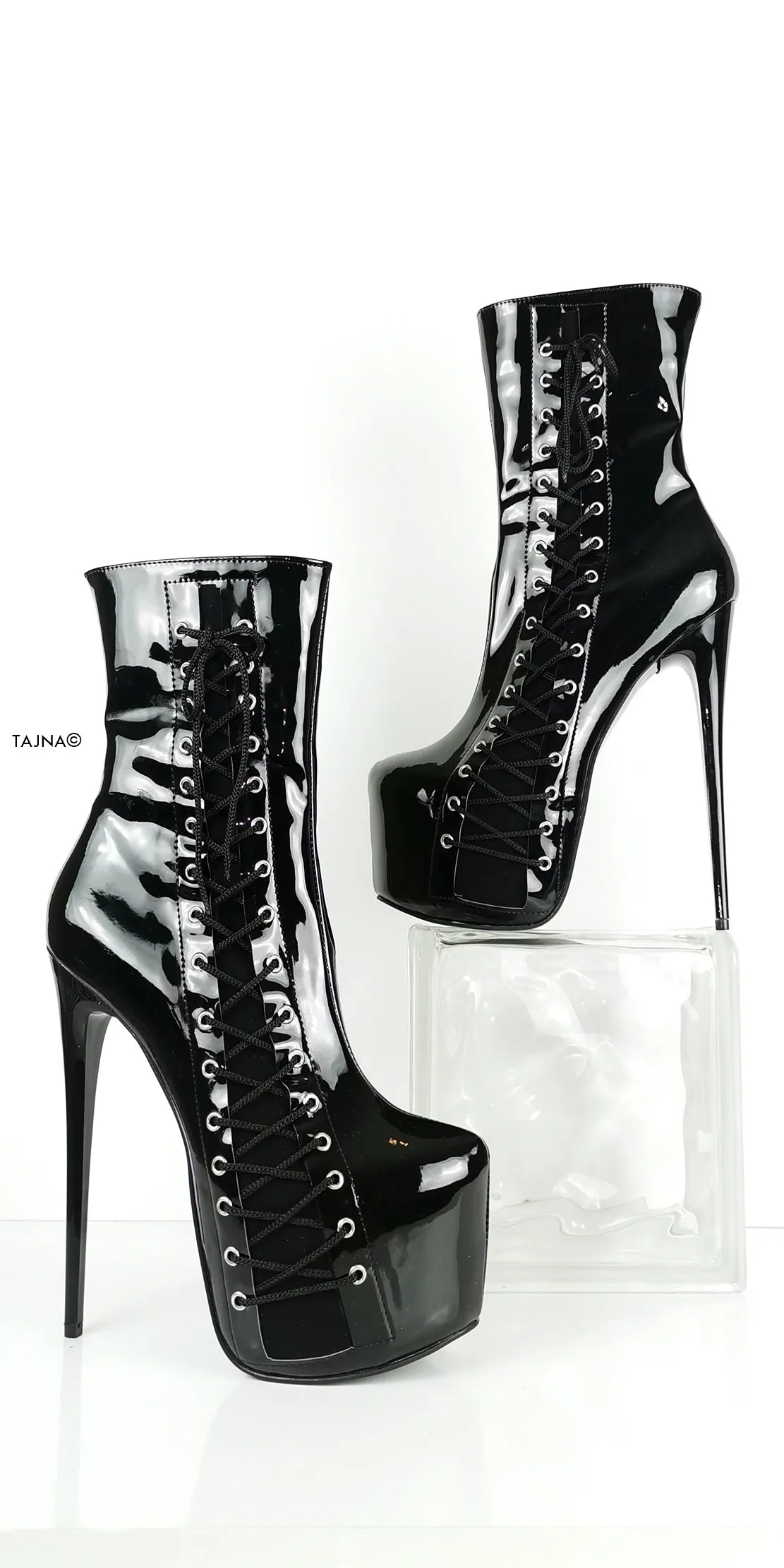 Black Gloss Corset High Heel Boots