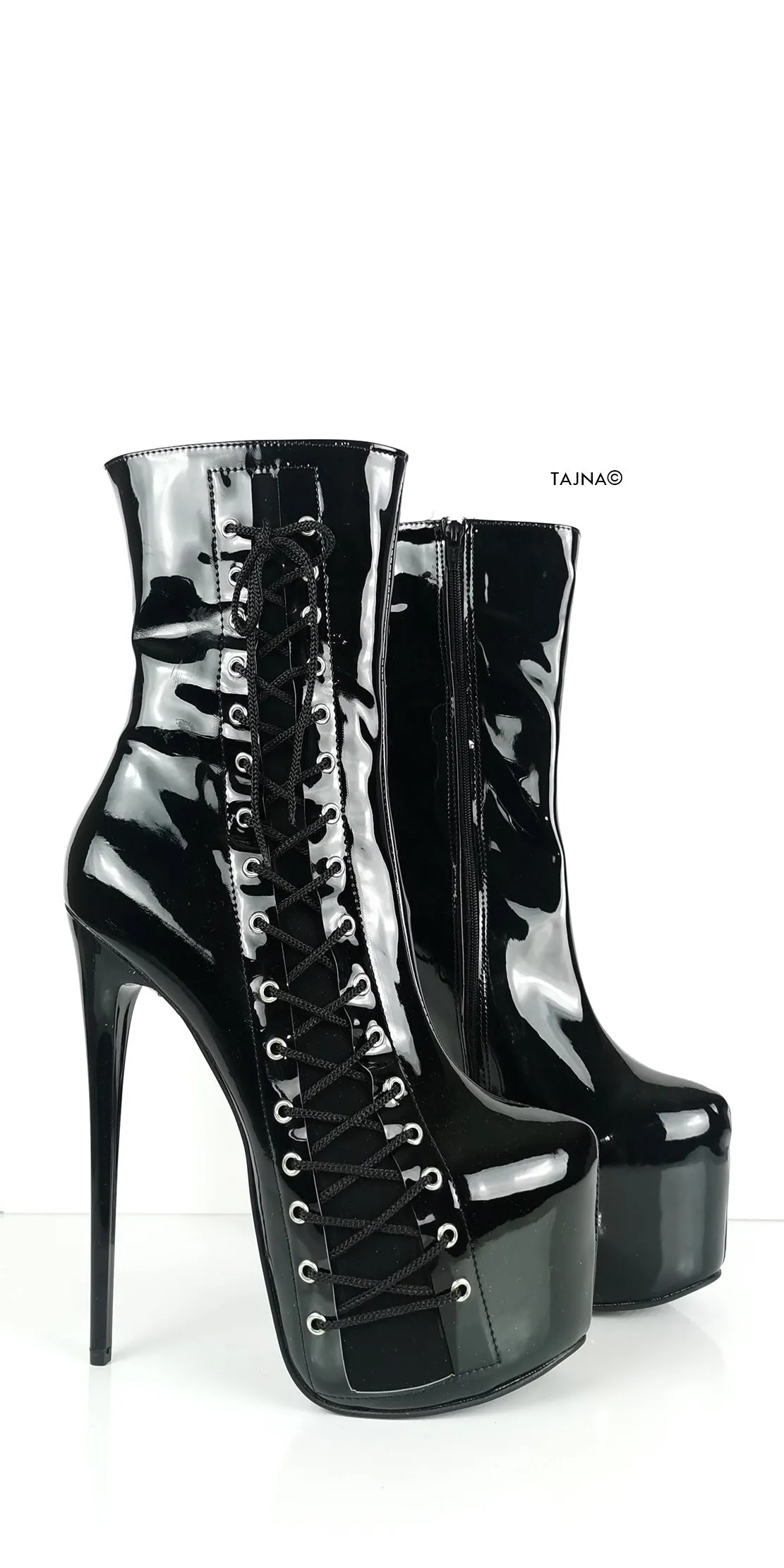 Black Gloss Corset High Heel Boots