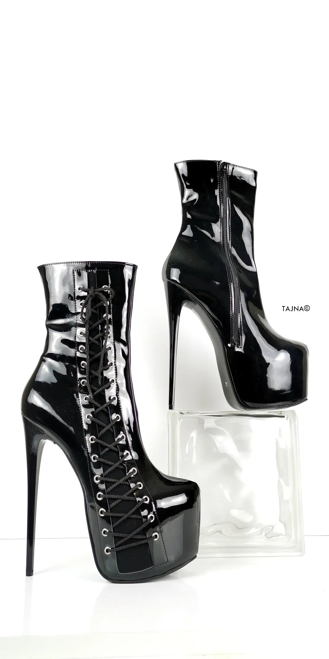 Black Gloss Corset High Heel Boots