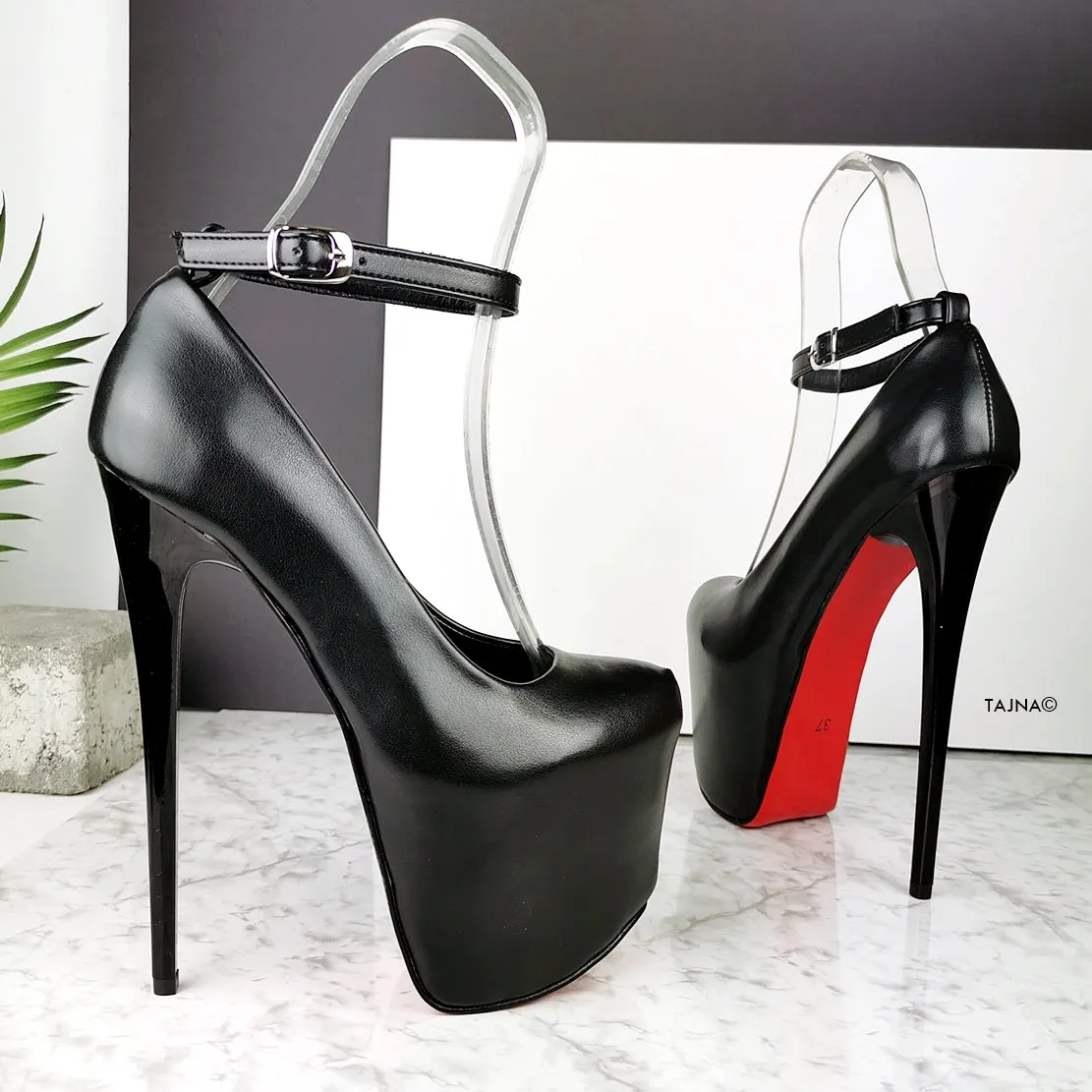 Black Matte Ankle Strap High Heels