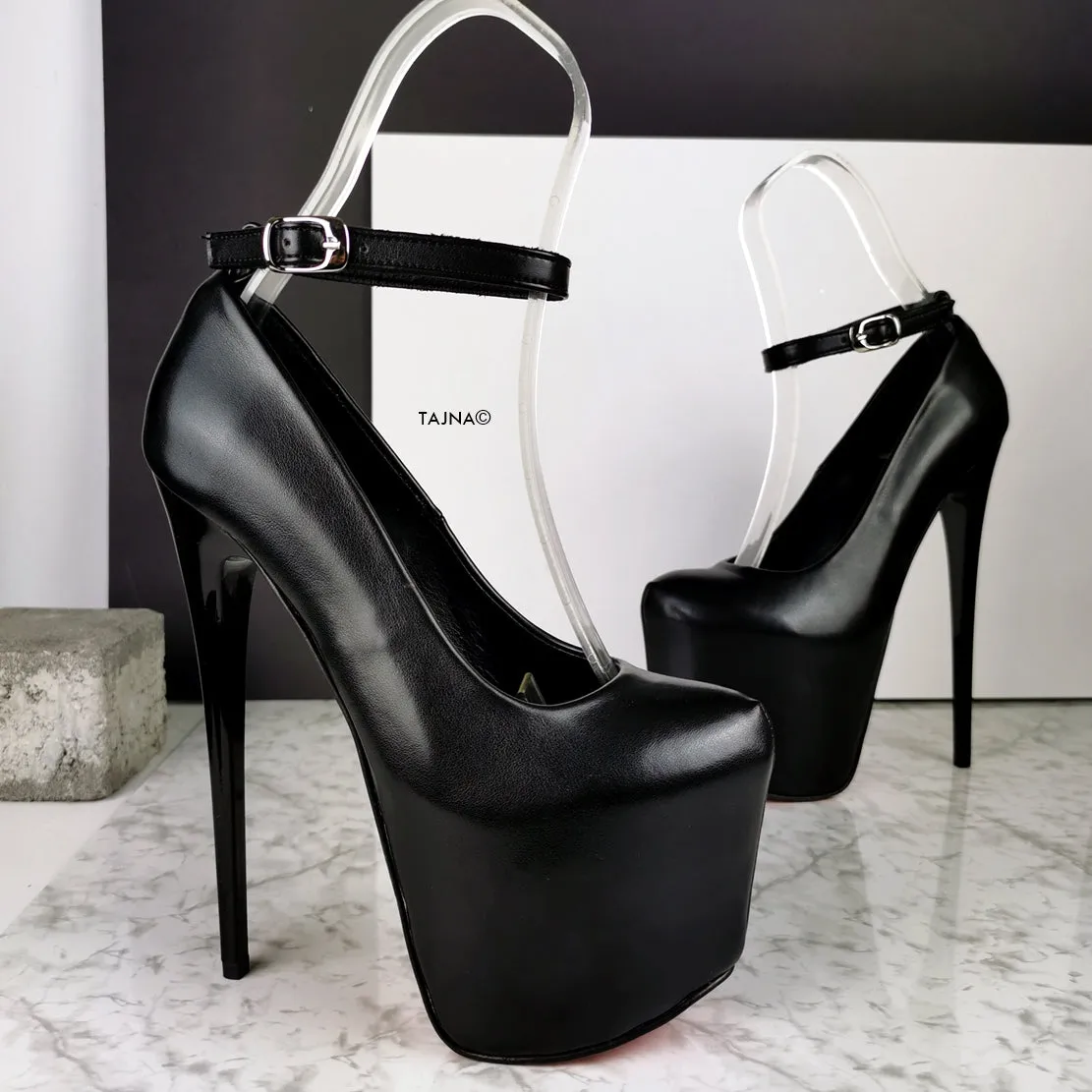 Black Matte Ankle Strap High Heels