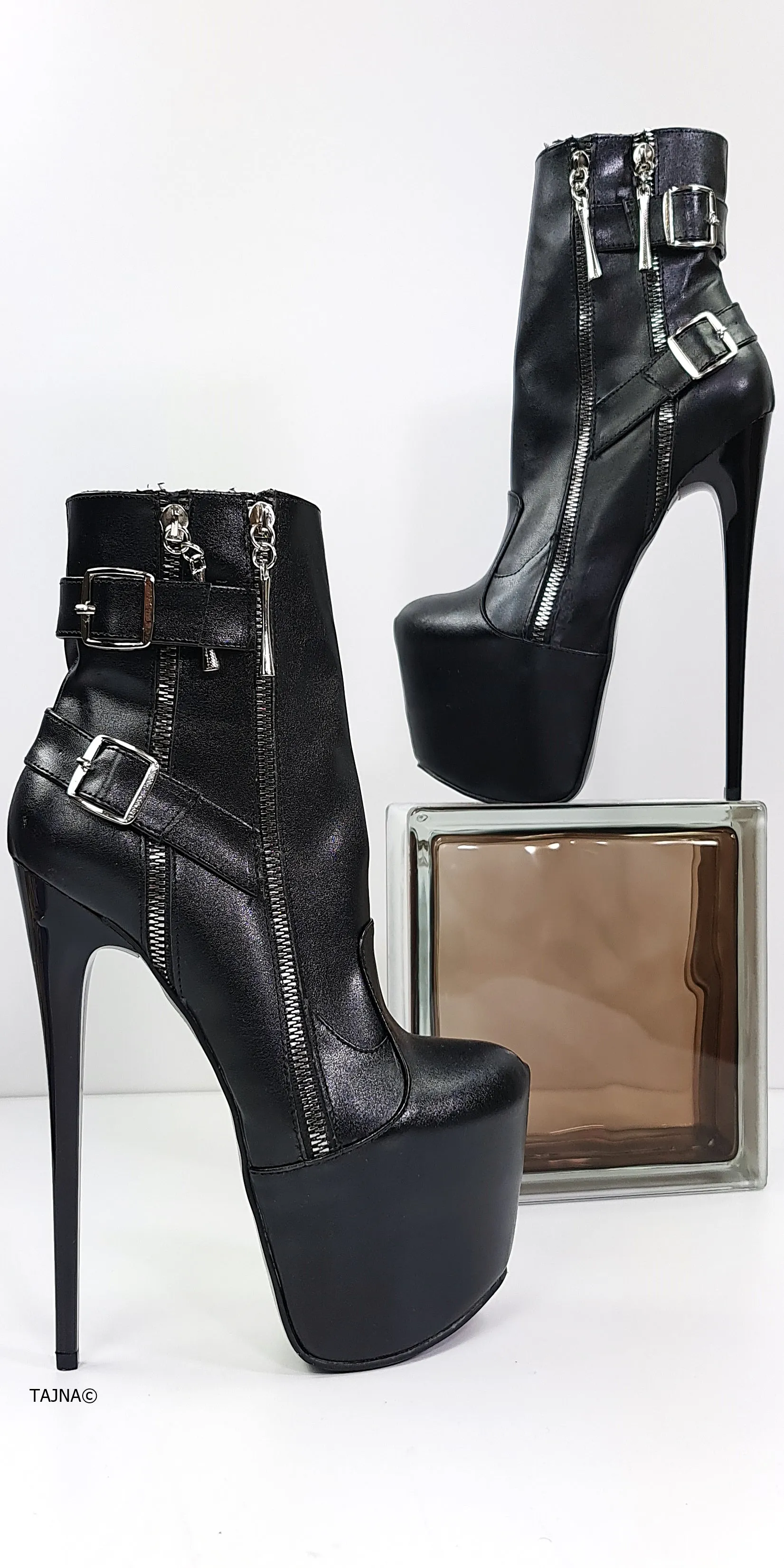 Black Matte Double Zip Belted Rocker Boots