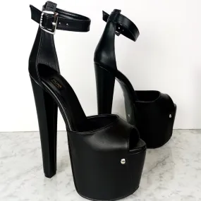 Black Matte Single Strap Chunky Heels