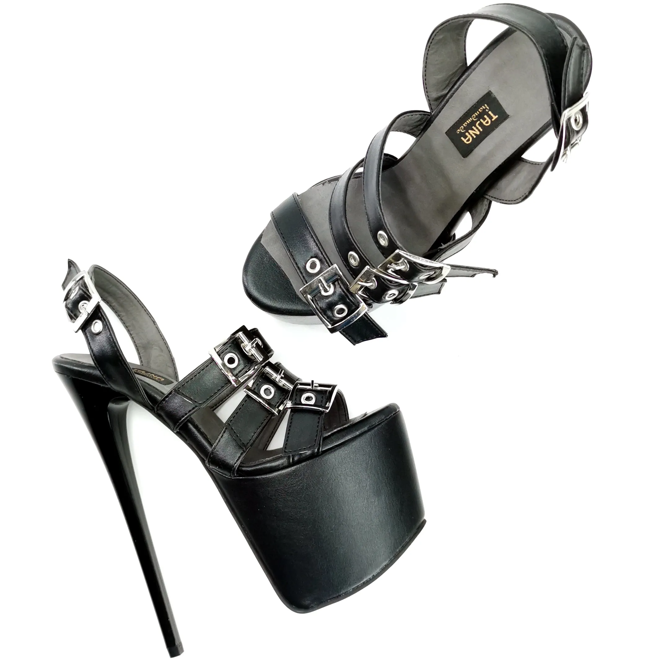 Black Matte Triple Belted High Heel Sandals