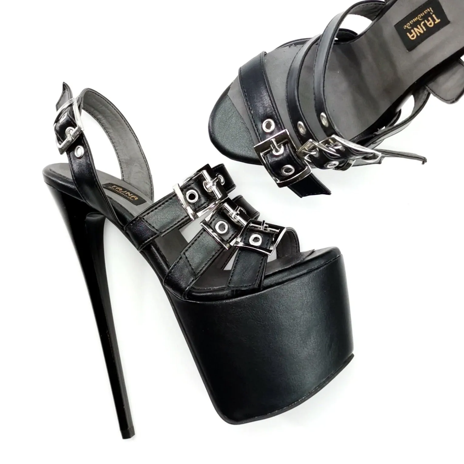 Black Matte Triple Belted High Heel Sandals