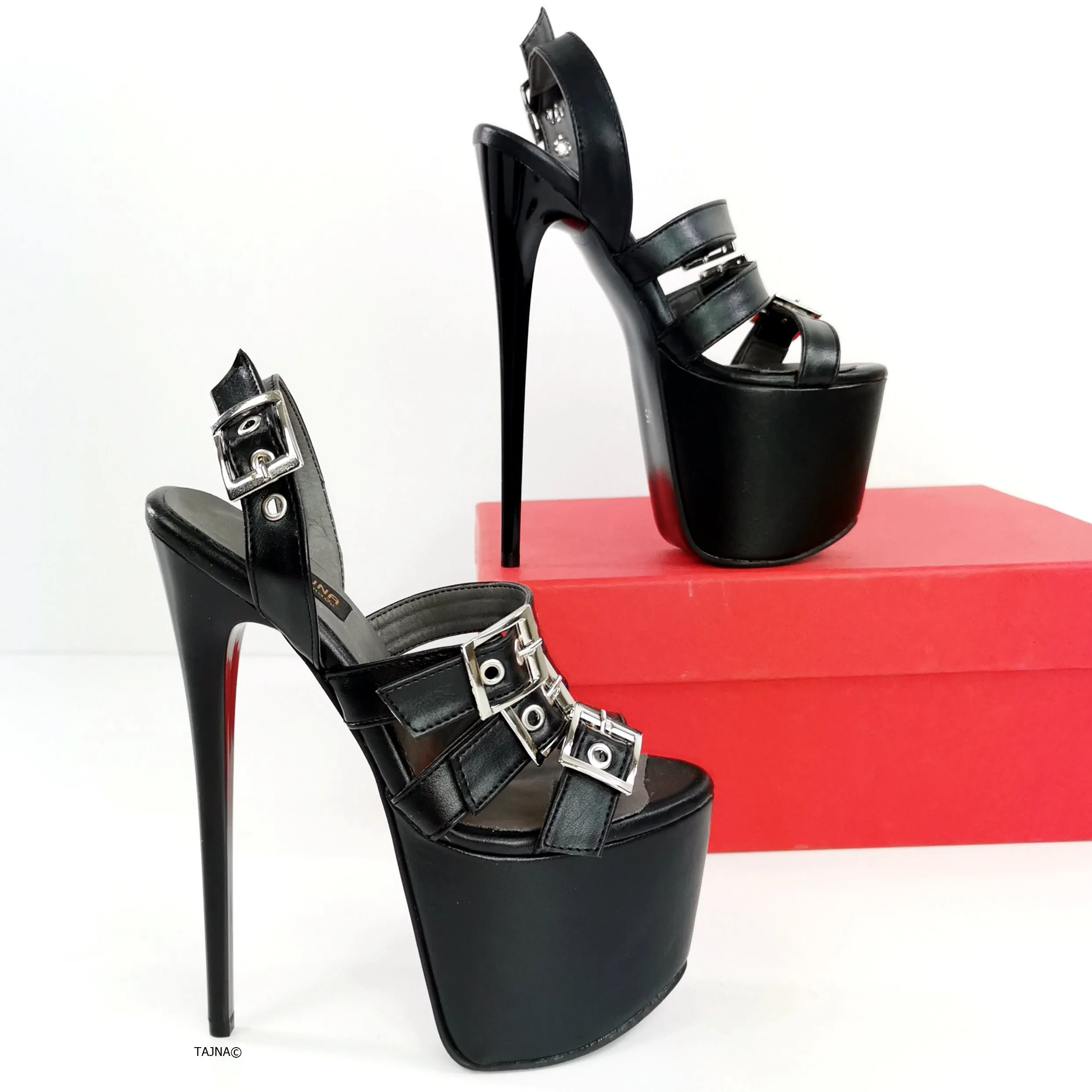 Black Matte Triple Belted High Heel Sandals