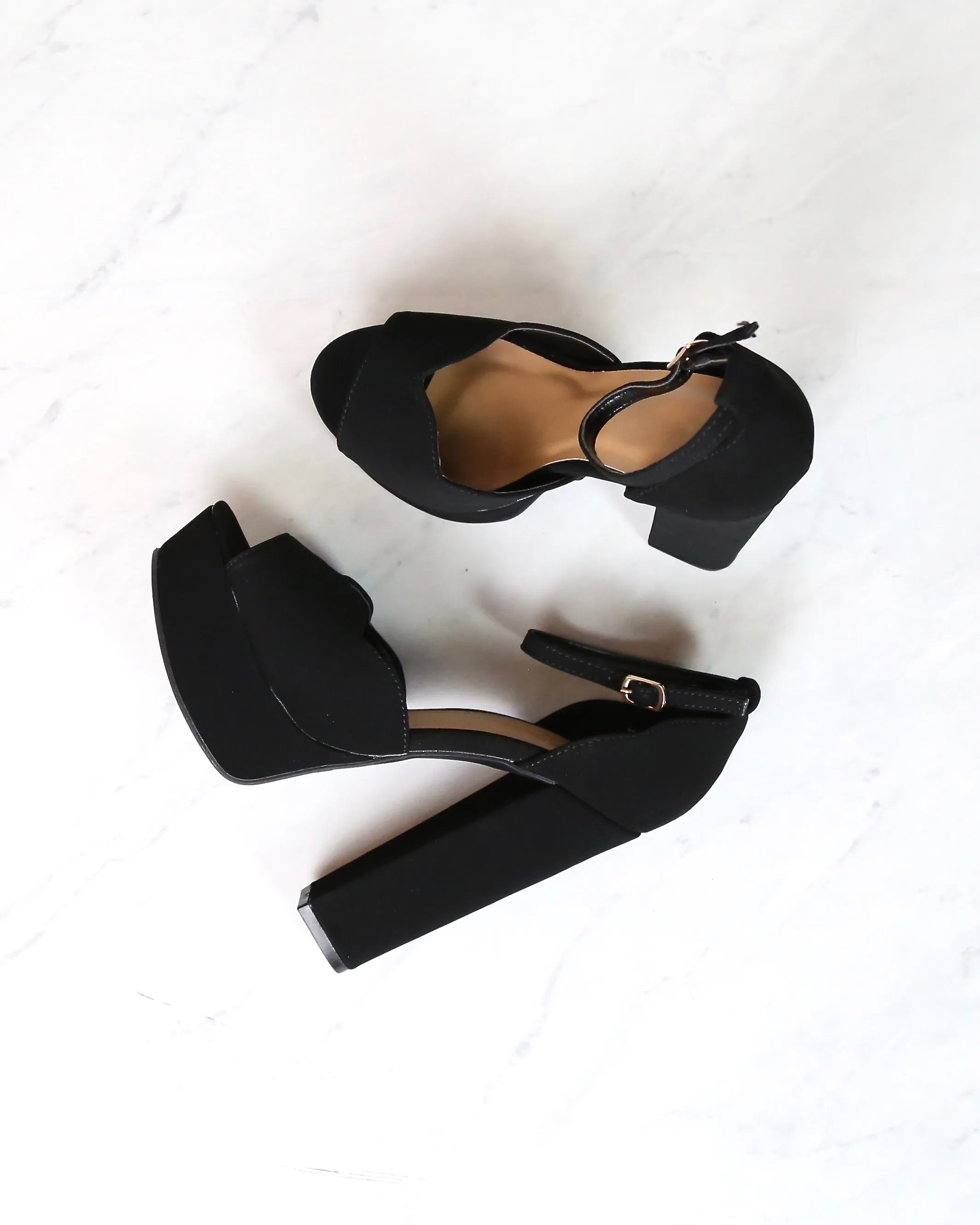 Black Nubuck Suede Ankle Strap High Heel Sandals