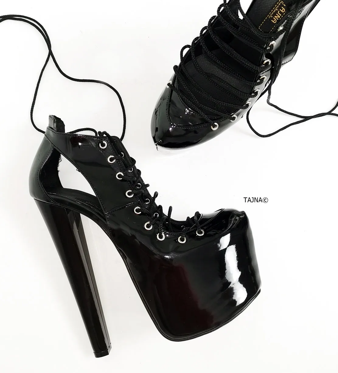 Black Patent Designer Lace Heels