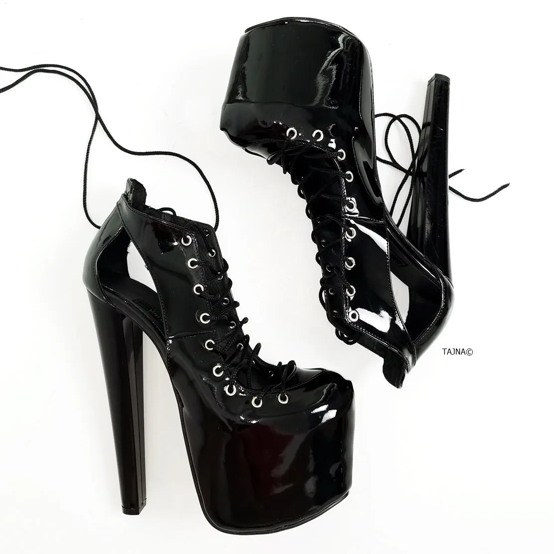 Black Patent Designer Lace Heels