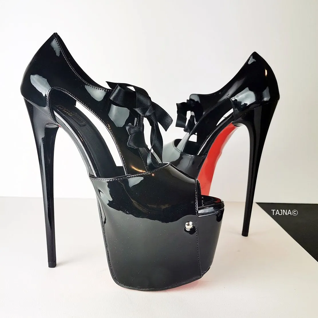 Black Patent Peep Toe Ankle Platforms