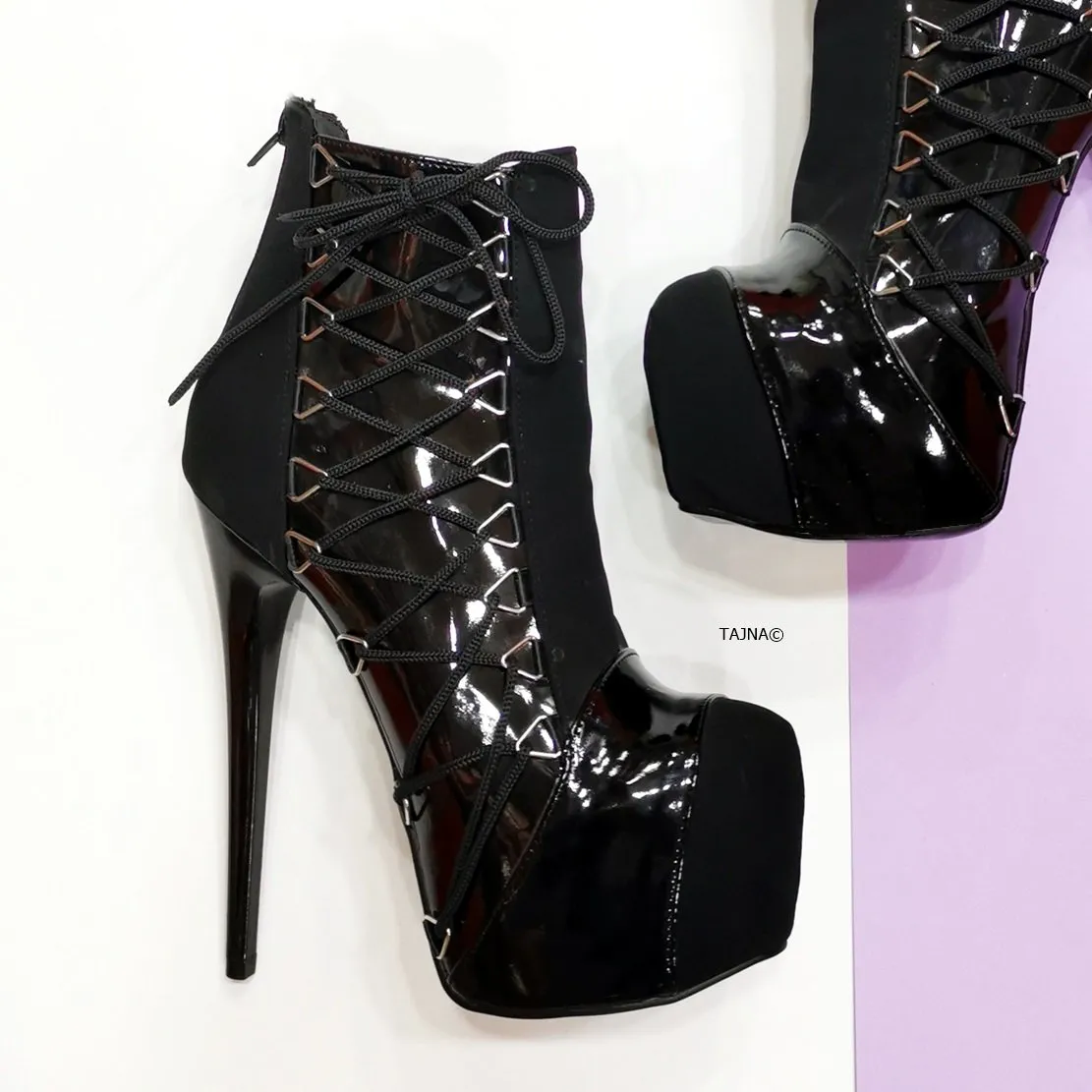 Black Patent Suede Side Corset Boots