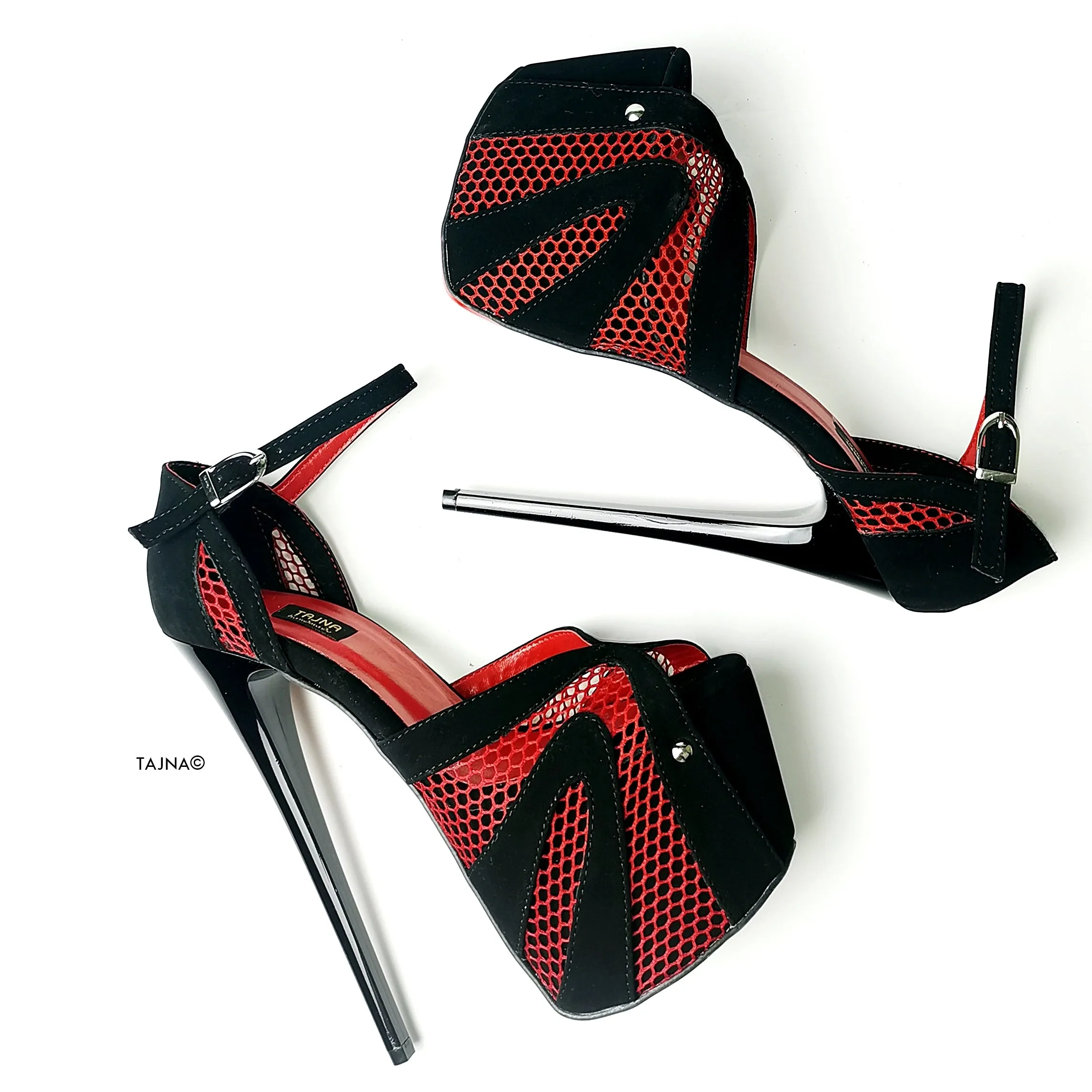 Black Red Fishnet Detail High Heels