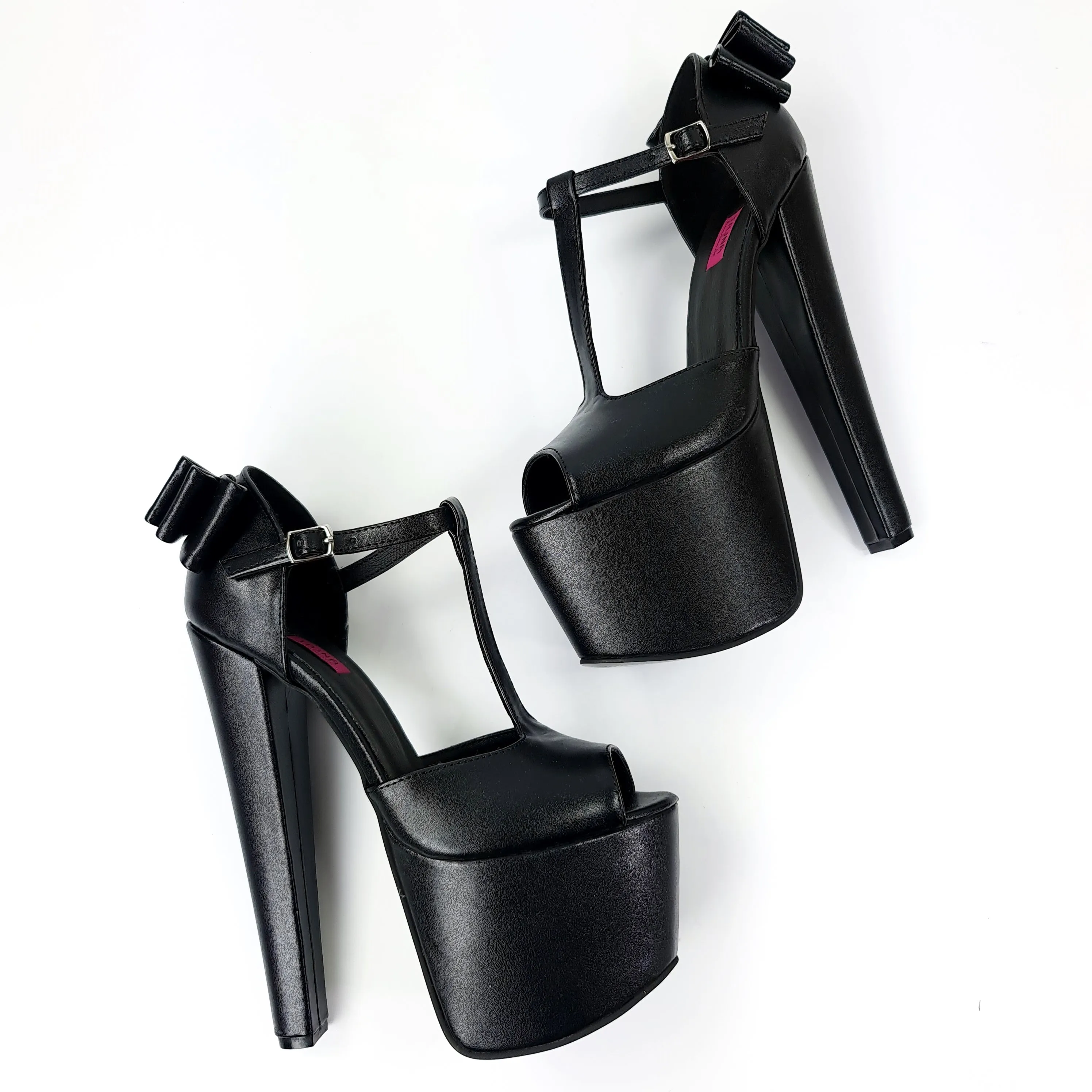 Black Ribbon Back Chunky High Heels